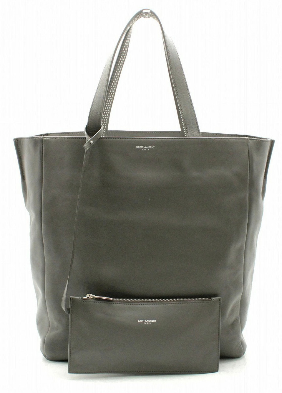 Saint Laurent Yves YSL Reversible Tote Shoulder Leather Suede Studs Gray